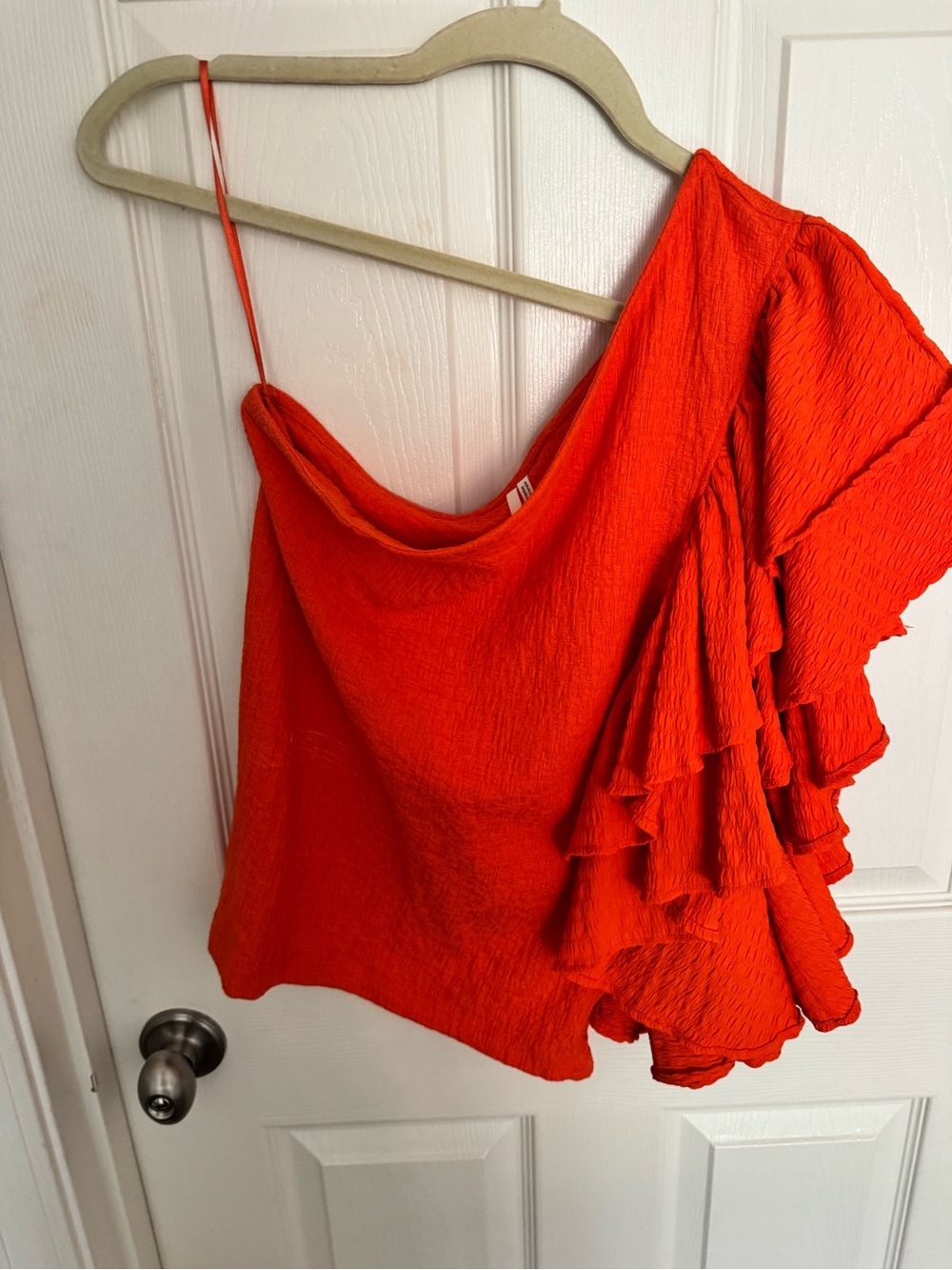 Anthropologie One-Shoulder Ruffle Camisole in Vibrant Orange